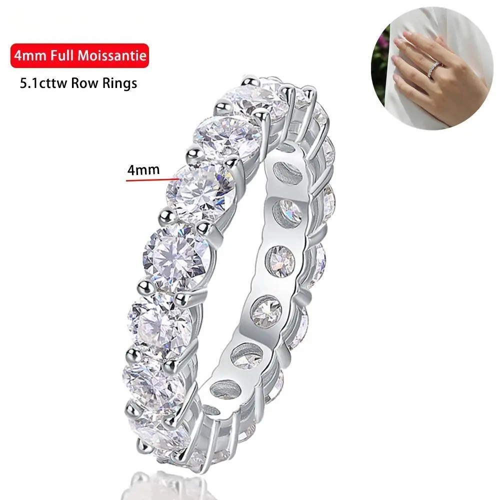 Serenity 3mm 4mm 5mm D Color All Moissanite Rings For Women Man Gift S925 Sterling Silver Row Rings Plated 18K Jewelry Wholesale