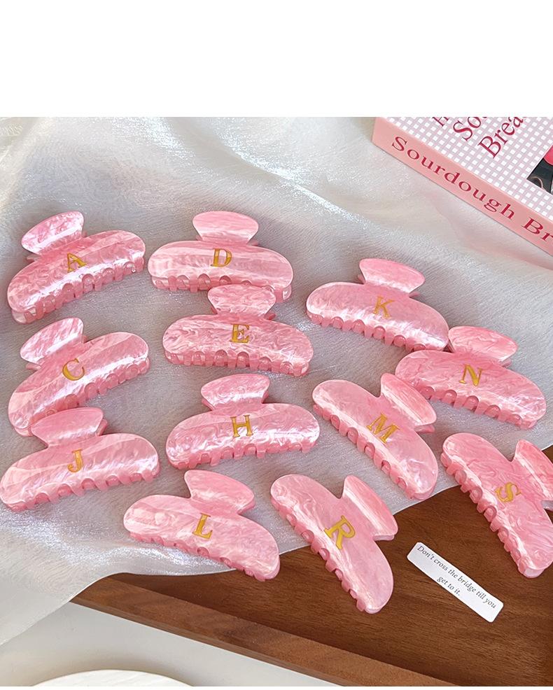 Pink Iridescent Gold Foil Initial Letter Hair ClawClips | Large Acrylic Half Moon Claw Clip for Thick Hair | Hair Claw for Updo Hairstyle #clawclips#