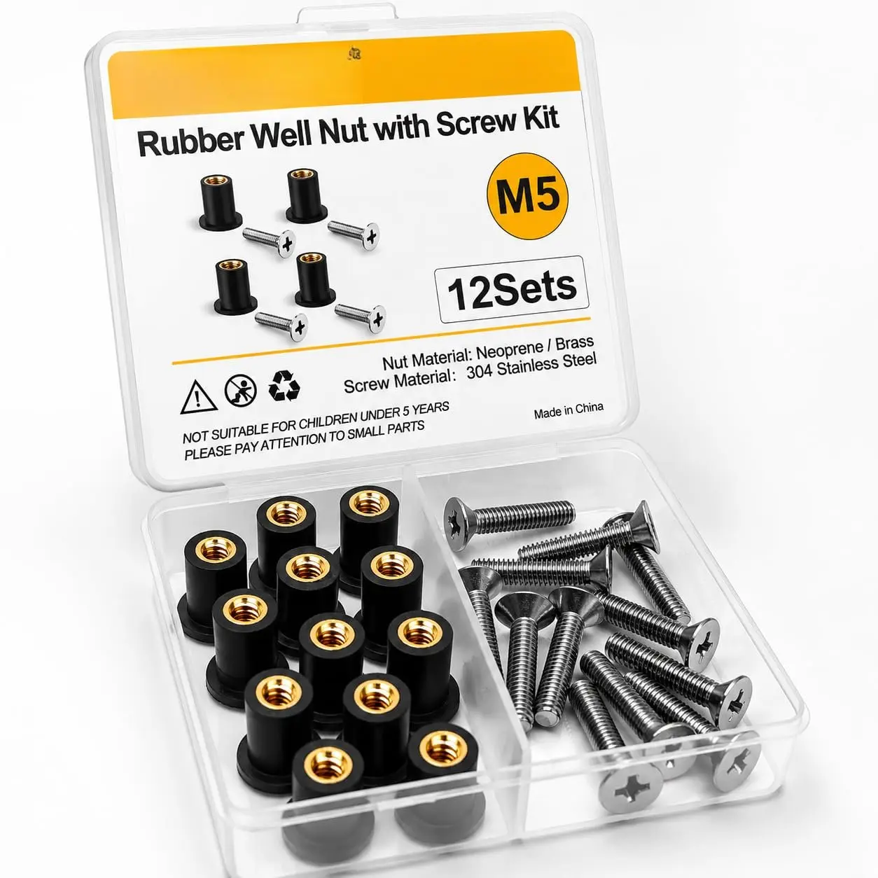 12 count M5 Neoprene Well Nuts Kit with Stainless Steel Screws | Rubber expansion mounting, Vibration and water isolation