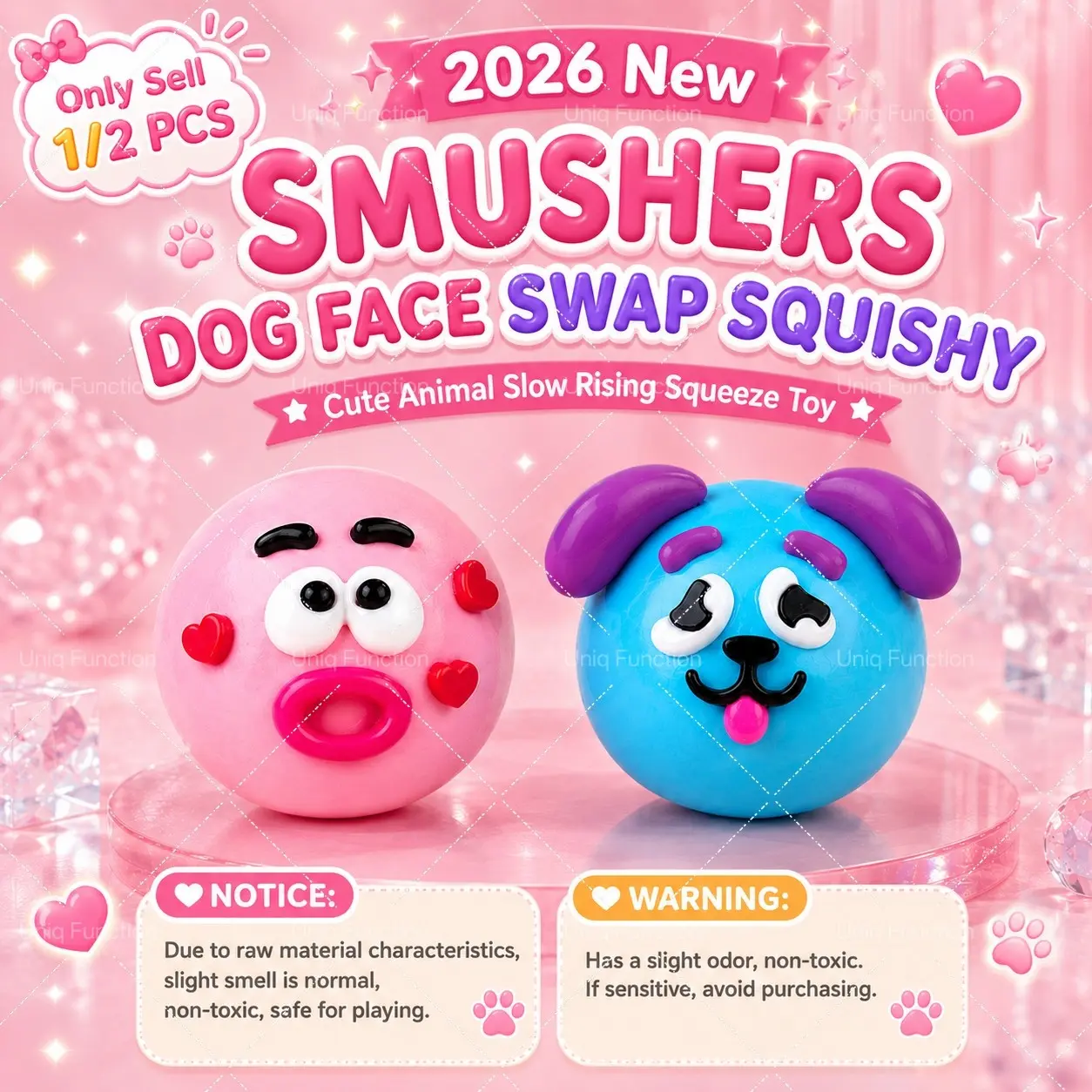 1/2 PCS 2026 New Smushers Squishy – Smushers Dog Face Swap Squishy, Cute Animal, Slow Rising Soft Squeeze Stress Relief Fidget, Slow Rebound Squishies, for Adults Anxiety Relief, Office Home Travel, Squishy Fidgets Soft Squishies