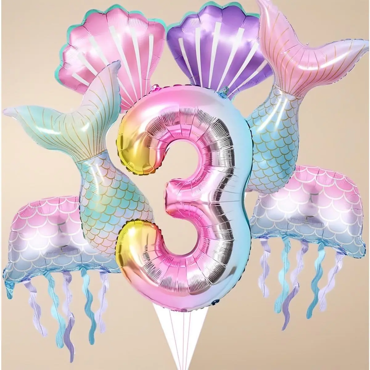 3 Mermaid Balloon Decorations Kit, Under The Sea Mermaid Birthday & Baby Shower Party Balloon Set