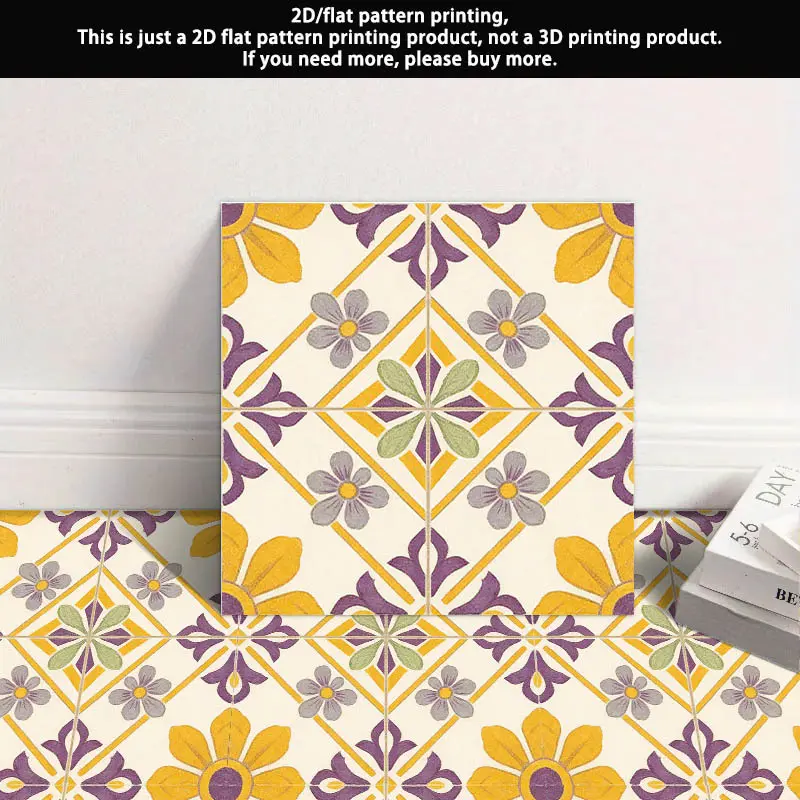 Pack of 10 Self-Adhesive PVC Floor Tiles Featuring a Yellow And Purple Diamond Design, Ideal for Home Flooring. Perfect for Bedrooms, Living Rooms, And Kitchens, These Vinyl Sheets Are Great for Home Decor And Provide a Flat 2D Surface