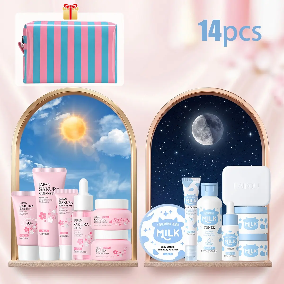 Sakura & Milk Skincare Set  for Teens 8-15, 1 Set Day & Night Skincare Kit, Moisturizing & Gentle Milk Skin Care for Teens Girls , Face Care Kit, Bulk Birthday Gifts, Daughter Gifts, Christmas Gift, Travel-Friendly Daily Facial Skincare Routine