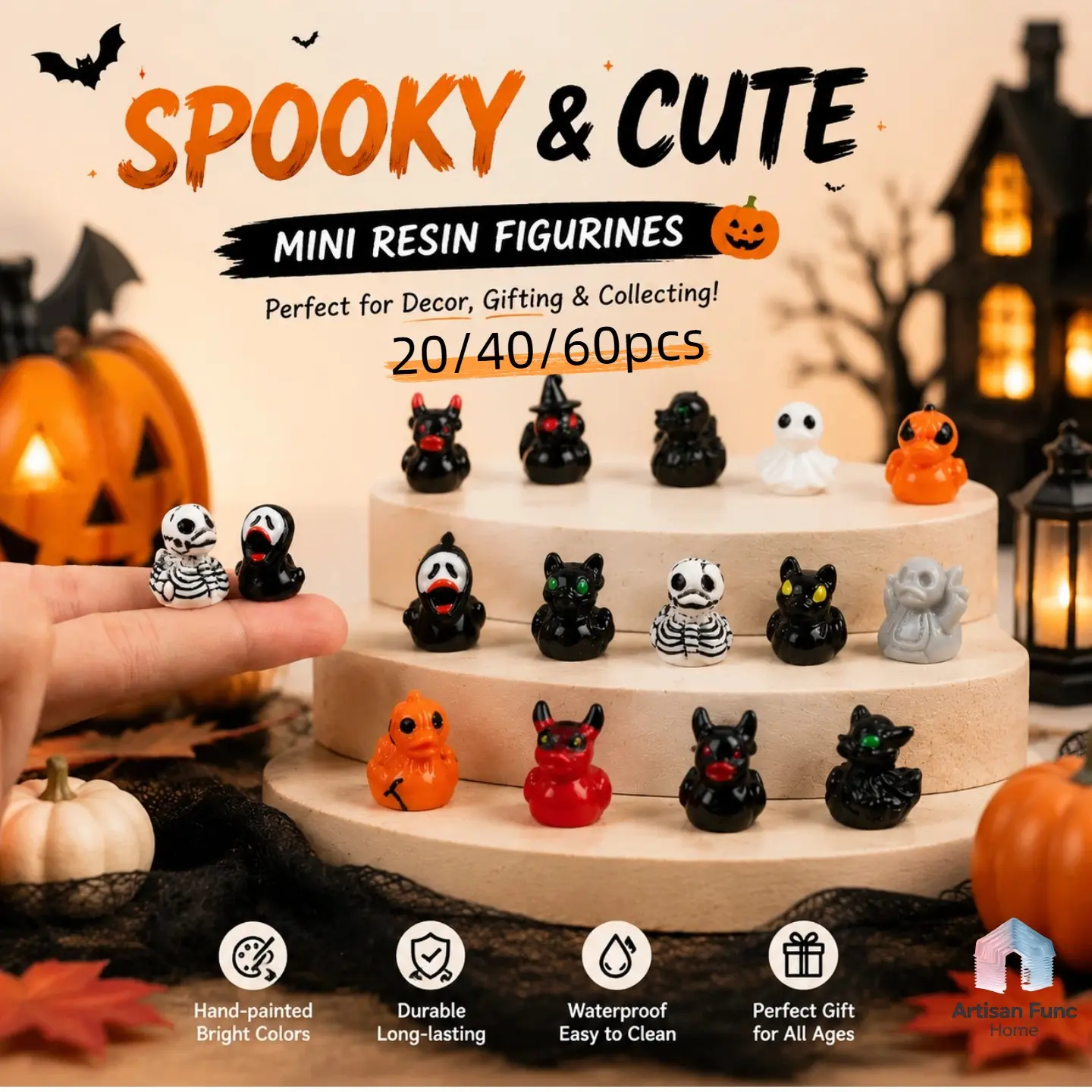 12pcs Resin Halloween Nightmare Duck Decorations, Unique Horror Theme Hanging Ornaments, Durable Resin Material, Perfect for Spooky Party Decor