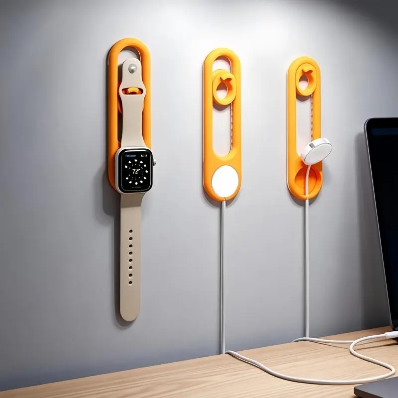 Adjustable Wall Mount Smart Watch Charging Rack, Space Saving Bracket Holder with Cable Management, Watch Charging Hanger Organizer