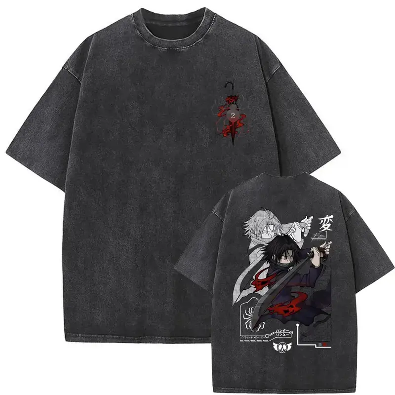 Washed Vintage Anime Hunter X Hunter Aizakku Netero Heart Graphic T-shirt Men Women Manga Oversized T Shirts Male Fashion Tshirt