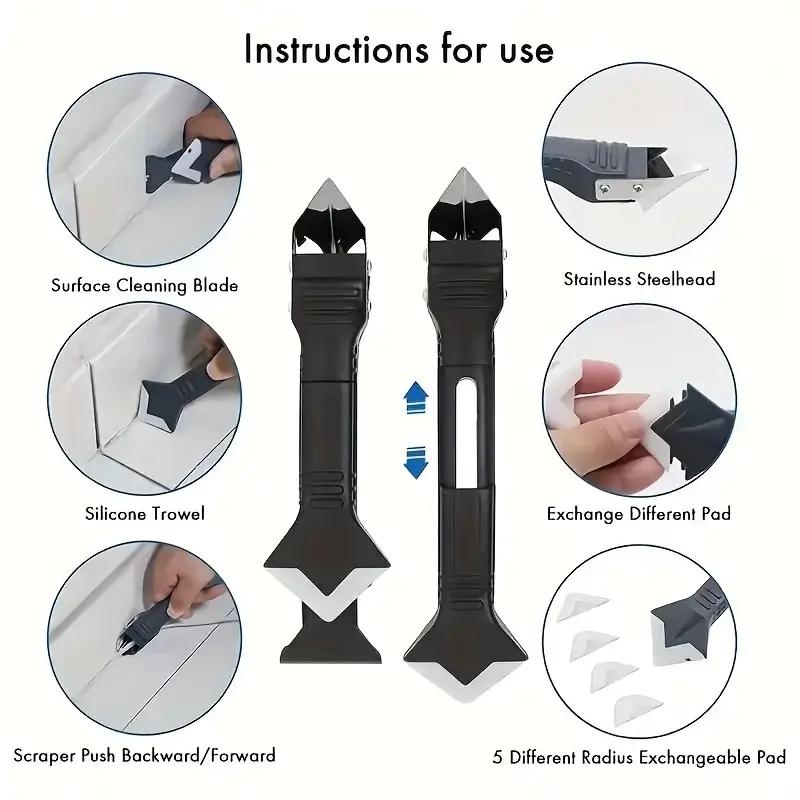Multi-Functional Grout Scraper Tool Set, Includes Plastic Caulk Remover & Edge Trimming Knife, Easy Glass Sealant Application