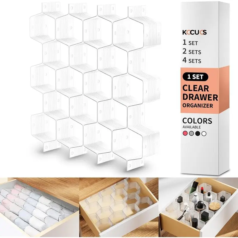 Adjustable Honeycomb Drawer Organizer Divider, Space Saving Dresser Storage Insert for Underwear Socks Belts Scarves Ties and Small Accessories, White 1PC