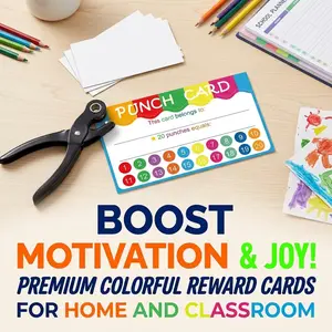 Reward Punch Card (business Card), Matte Finish, Colorful Patterns, Blank Back for Writing, Ideal for Classroom, Homework, Chores, Good Habits, Store Points