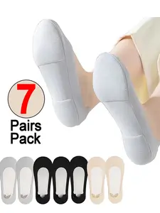 7 Pairs Women's Padded No Show Casual Socks WearSoft Sole, Silicone Anti-Slip, Thin Design, Suitable for Various Shoes, Summer Daily Wear