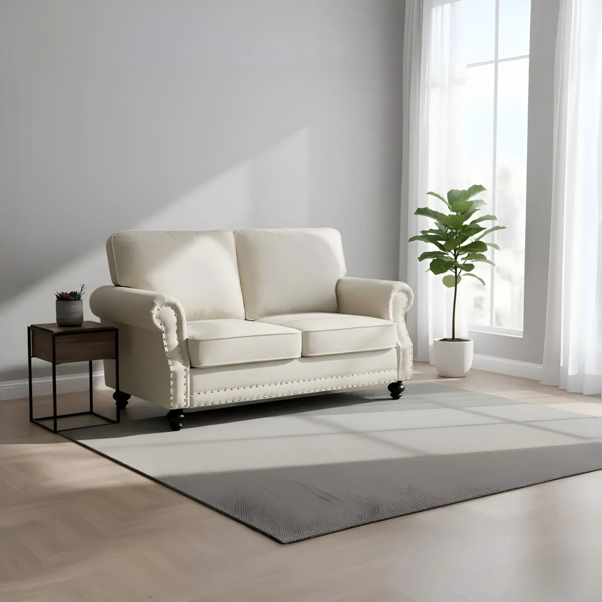 Traditional Velvet Loveseat Sofa with Nailhead Detail & Solid Wood Turned Legs, 2-Seater Upholstered Couch for Living Space