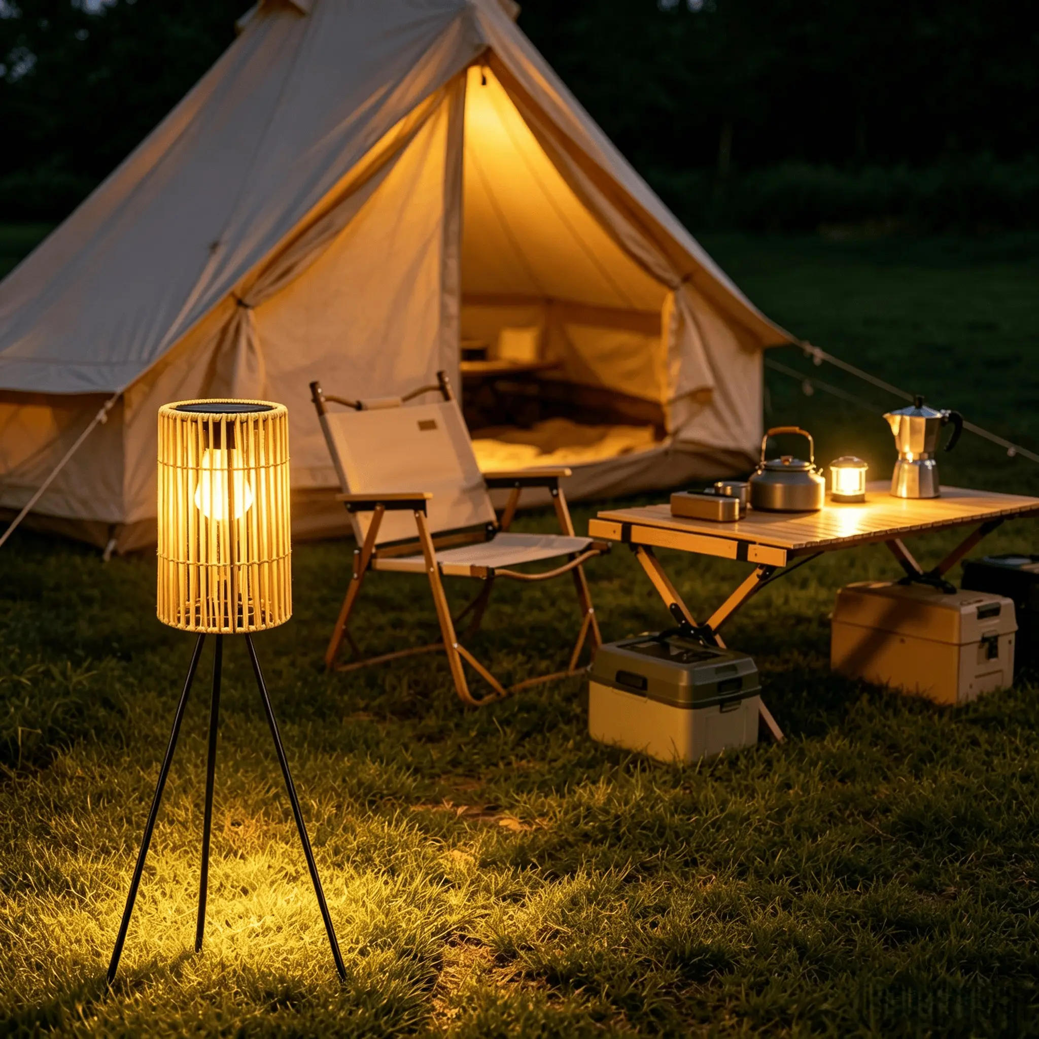 Solar Woven Rattan Floor Lamp, Rustic Iron Tripod Lantern, Adjustable Height, Warm Color Outdoor Lighting, Ideal for Patios, Gardens, Cafes