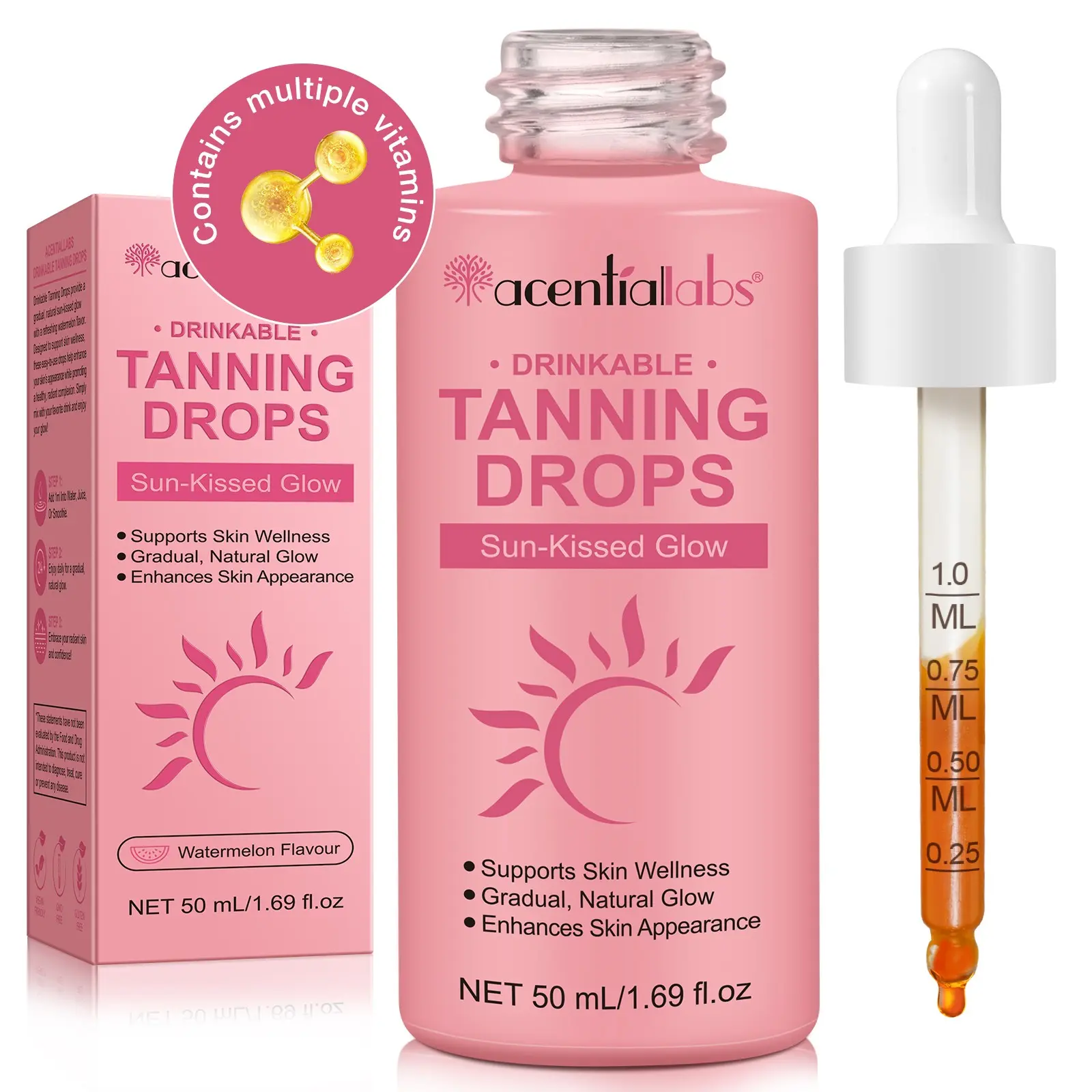Acentiallabs Body Bronzer Liquid 50ML, Moisturizing Sunless Tan, Vitamin-Rich Formula, Enhances Skin Tone, Healthy Glow, Ideal for All Skin Types