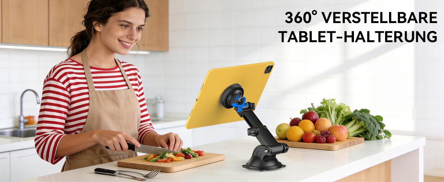 OHLPRO Magnetic Tablet Holder Car, 360° Rotating Car Mount, Telescopic Arm, Washable Suction Cup, Tablet Mounts for Dashboard, Windscreen, Compatible with 5-13 Inch iPad Smartphones