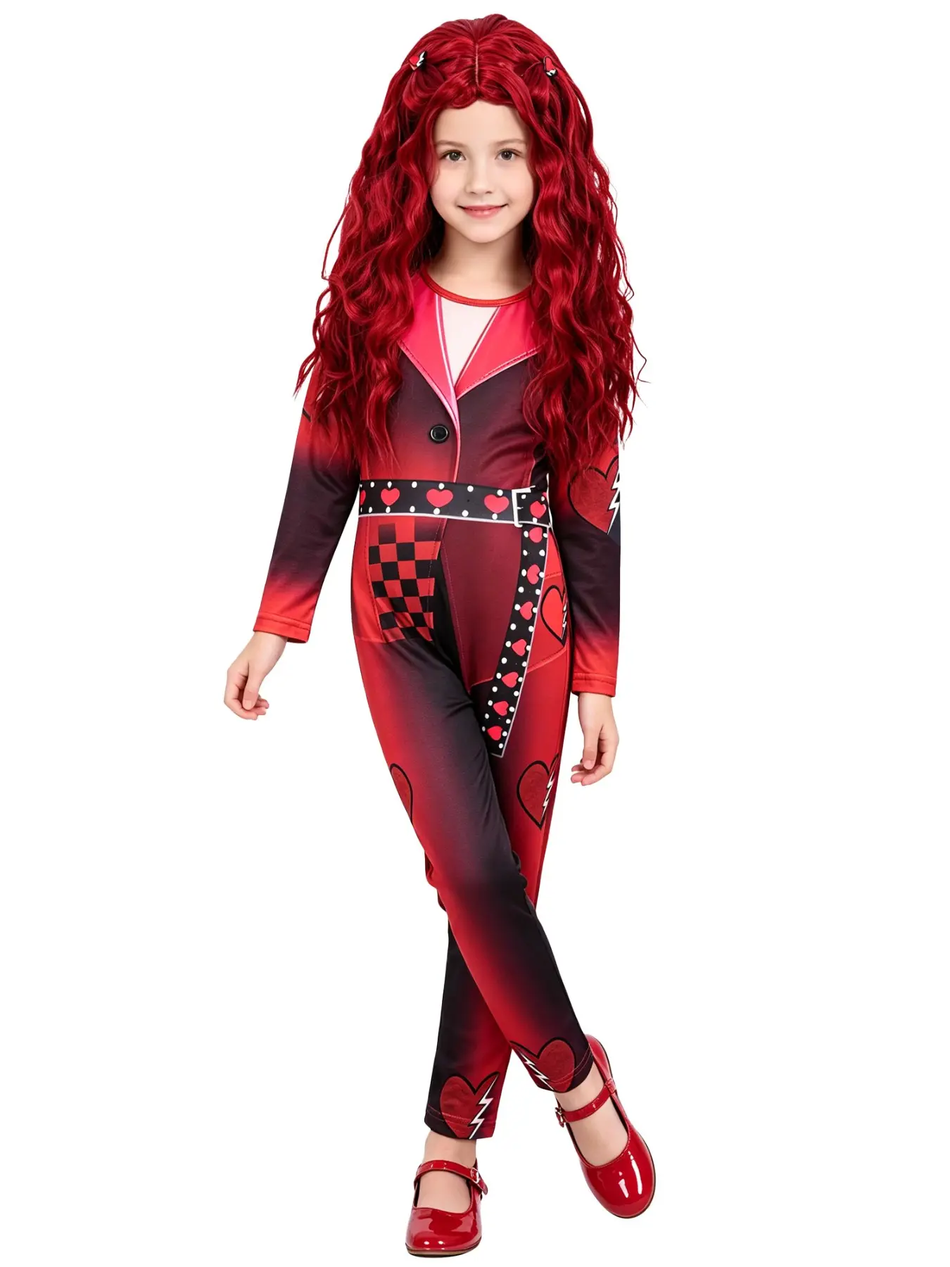 Cool Girls' Costume Set with Wig, Comfortable All-Day, Slim-Fitting Party Suit, All-Over Print, Regular Length, All Seasons