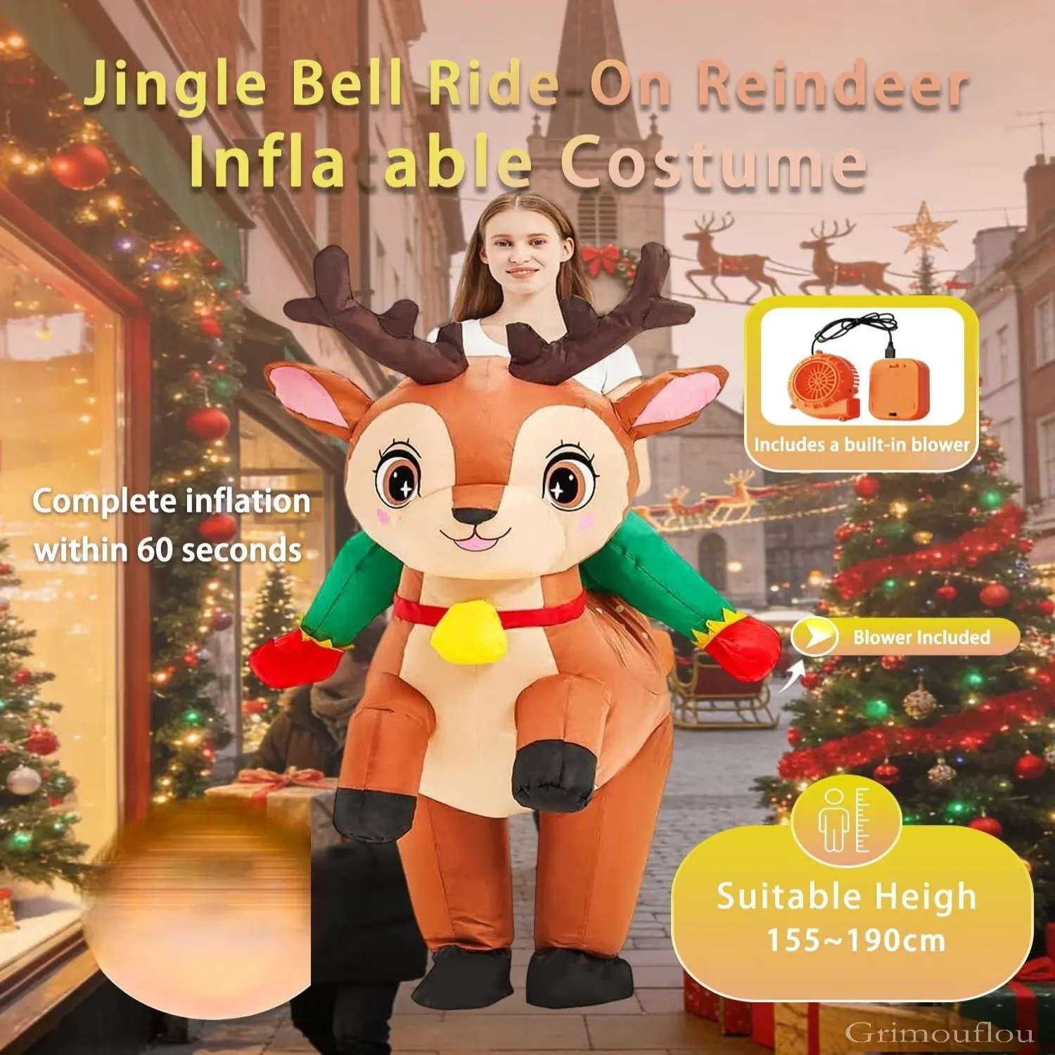 Carnival Christmas Halloween Easter Costume, Cute Reindeer Adult Inflatable Suit, Perfect for Men's Party, Festival Attire