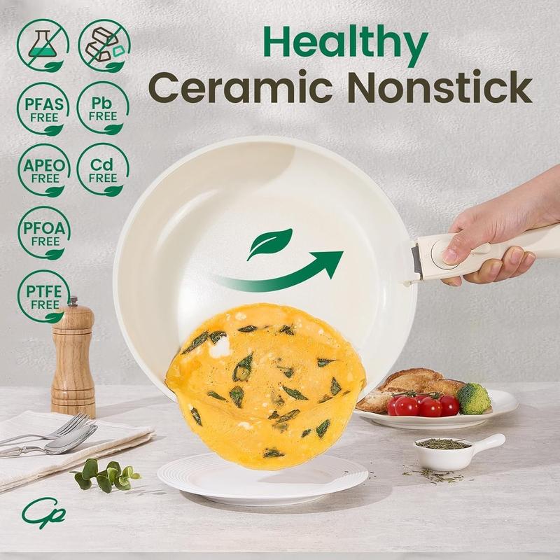 Ceramic Nonstick Pots and Pans Set 19 count with Detachable Handle, Induction Dishwasher Oven Safe Cookware Set, RV Kitchen Set Removable Handle (Light Purple)