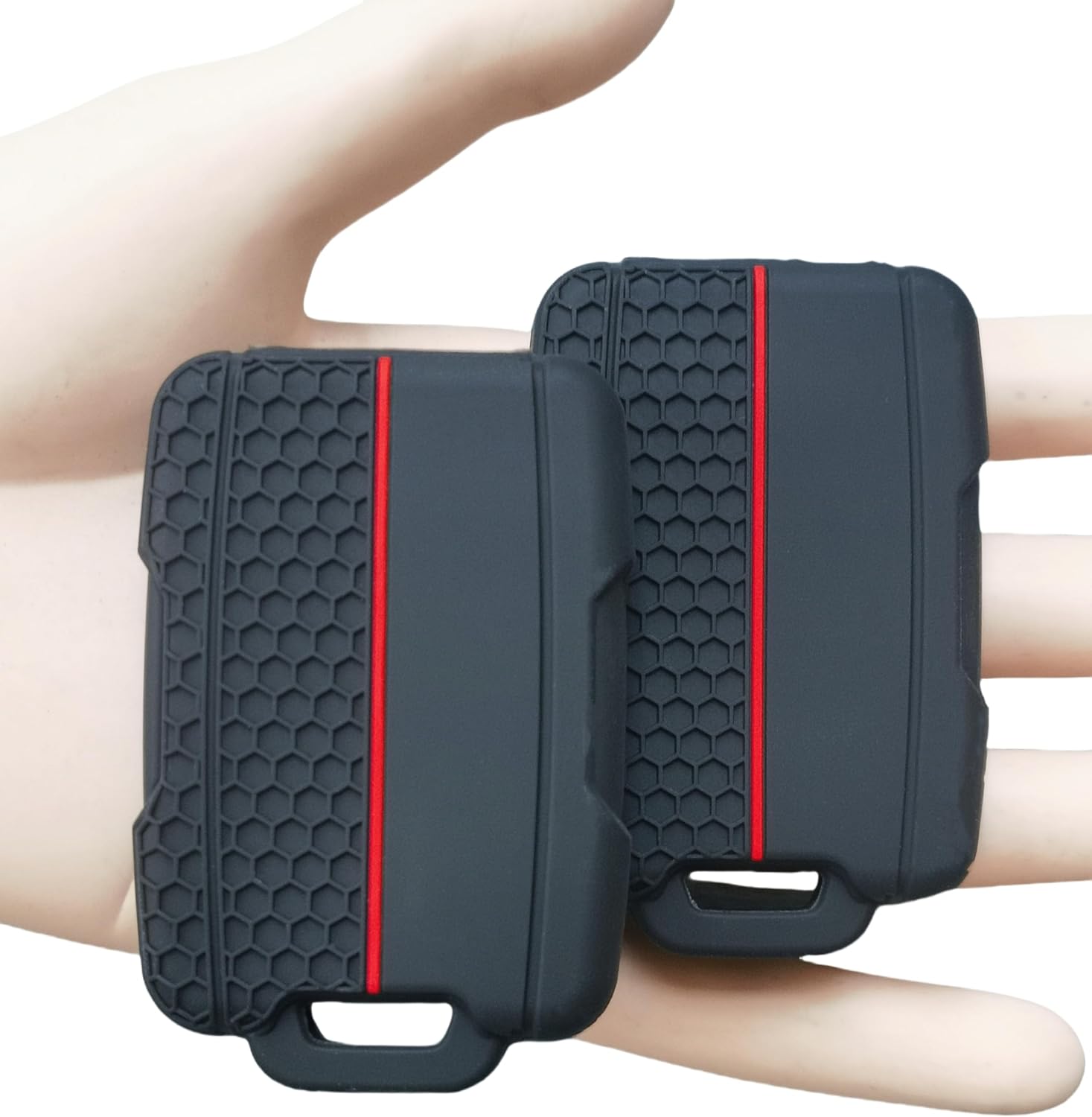 BASIC SUPPLY 2Pcs 4 Buttons Silicone Smart Key Fob Cover for 2014-2019 GMC Canyon Sierra Yukon Chevrolet Chevy Colorado Silverado Suburban Tahoe (Black with Red/White)