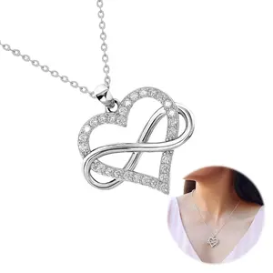 925 Sterling Silver Infinity Heart Pendant Necklace for Women, Sparkling Cubic Zirconia Infinity Love Necklace Jewelry Gift for Girlfriend Wife