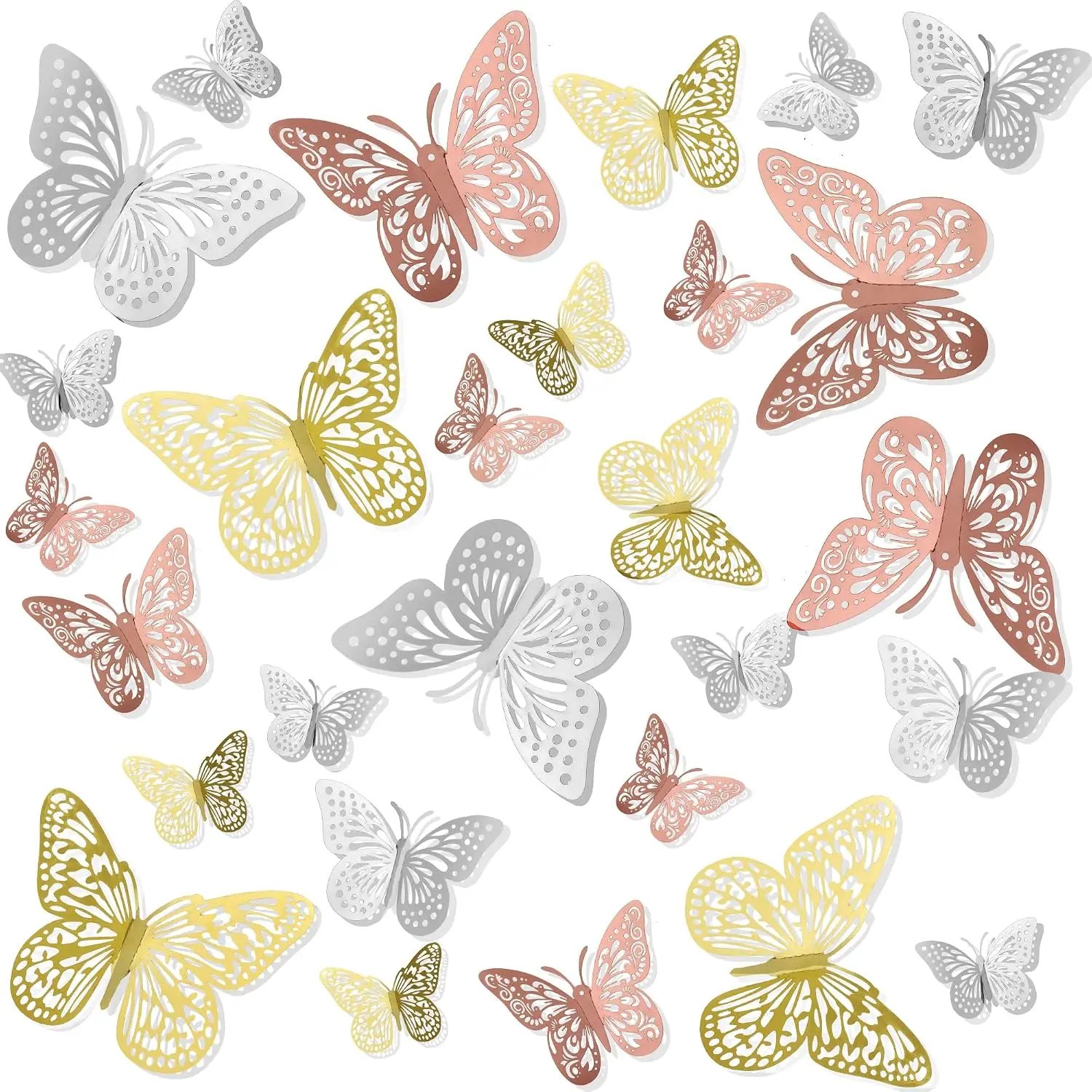 Butterfly Decorations, 24 count,  Butterfly Wall Decor, Room Decor, 3 Styles 3 Sizes 3 Color, Butterfly Decor, Butterfly Birthday Party Decorations, Butterfly Cake Decorations, Butterfly Stickers