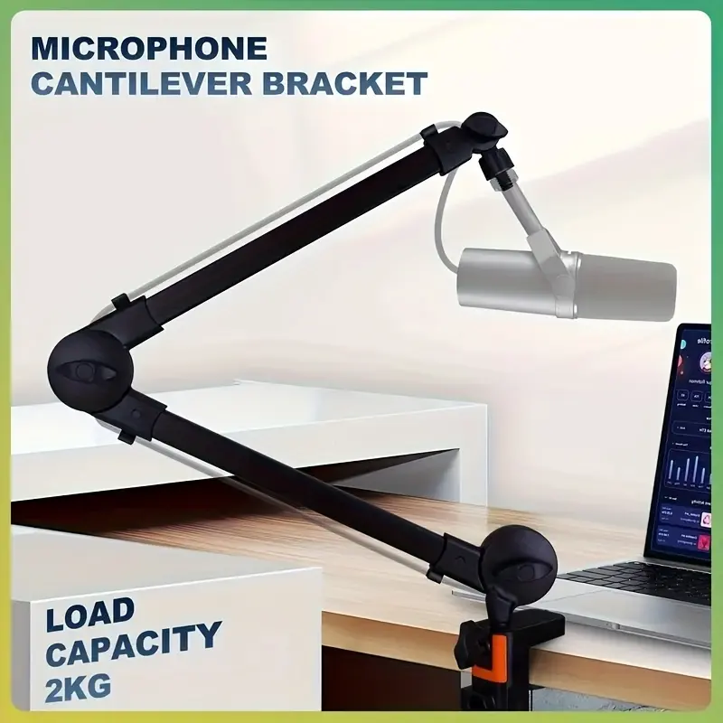 Microphone cantilever microphone stand, adjustable suspension rod scissor arm stand, with microphone clip stand and heavy-duty clip, suitable for streaming podcast recording studios
