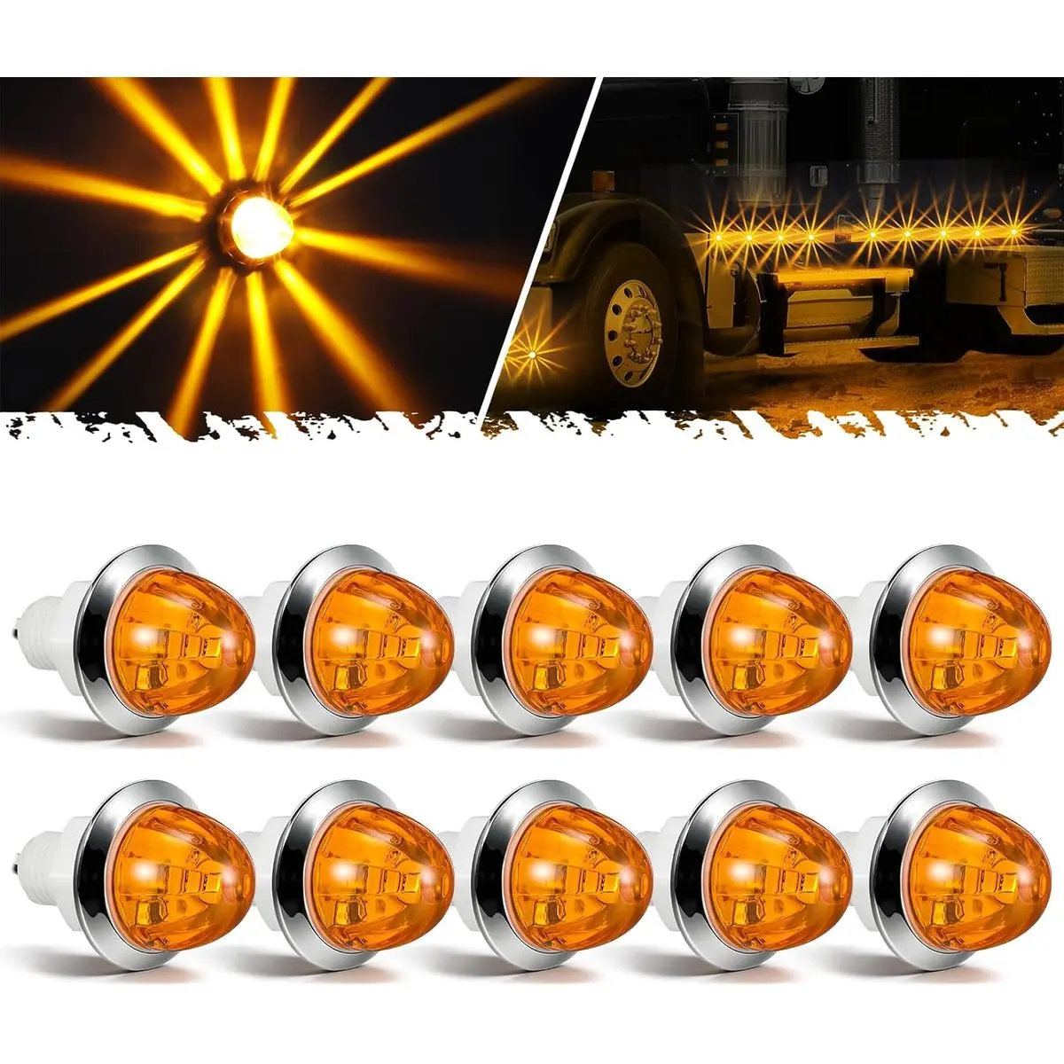 3/4 inch LED Watermelon Lights with Plastic Lens 10Pcs, Turn Signal Indicators, Side Marker Clearance Lights, Waterproof for Cars Trucks Trailers Pickup RV