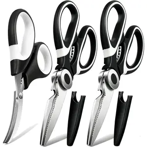 3 Pack All Purpose Food Grade Kitchen Scissors, Heavy Duty Stainless Steel Sharp Cooking Shears for Cutting Meat Fish Poultry, Dishwasher Safe with Protective Sheath