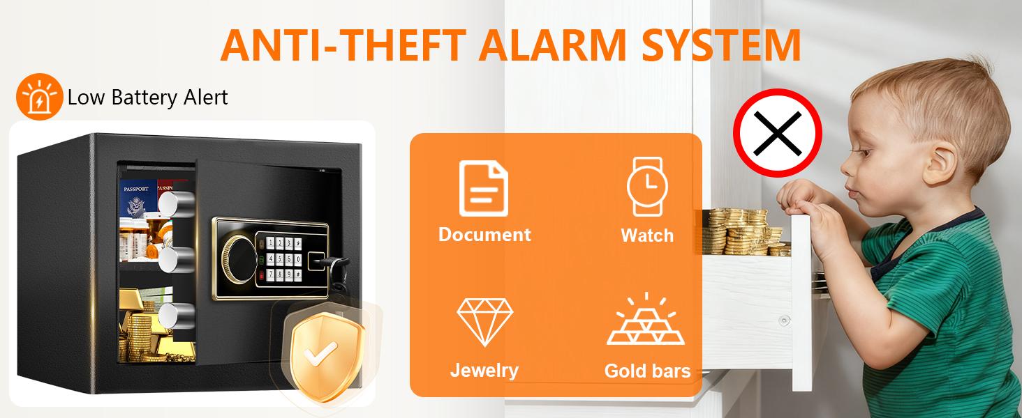 1.4 CUFT Small Fireproof Safe for Home Use, Security Personal Safety Box Fireproof Waterproof with Digital Keypad, Spare keys, Removable Shelf, Medium Safe Lock Box for Money, ID document, Dorm,home essentials