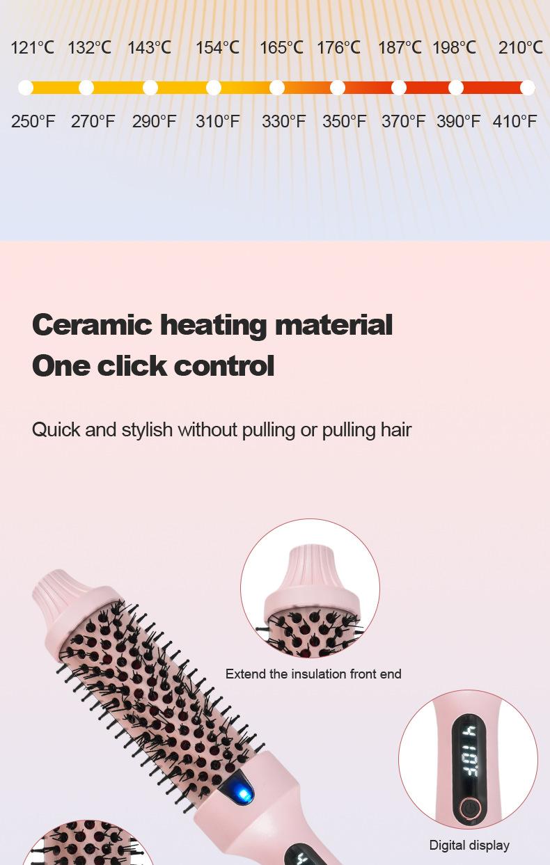 1.5inch Blowout Brush, Ionic Anti-Frizz Hair Curling Thermal Brush Curlingiron Hot Comb perfect for a quick style Fluffy Not damaging hair quality Rechargeable Heated Curler