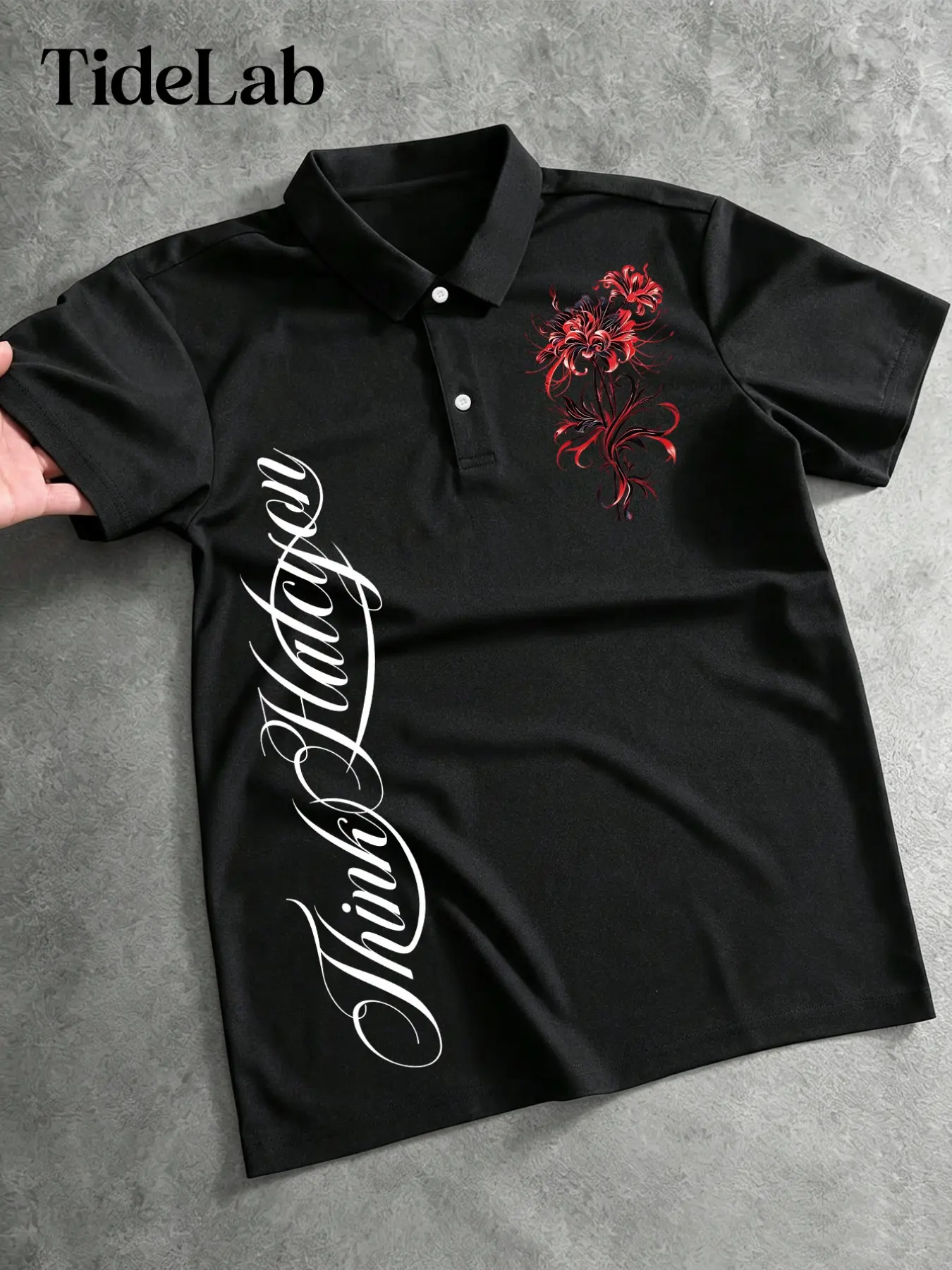 Unisex Dark Gothic Style Top, Vertical Floral Print, Collar Streetwear Shirt, Unisex Fashion Apparel, Unique Design