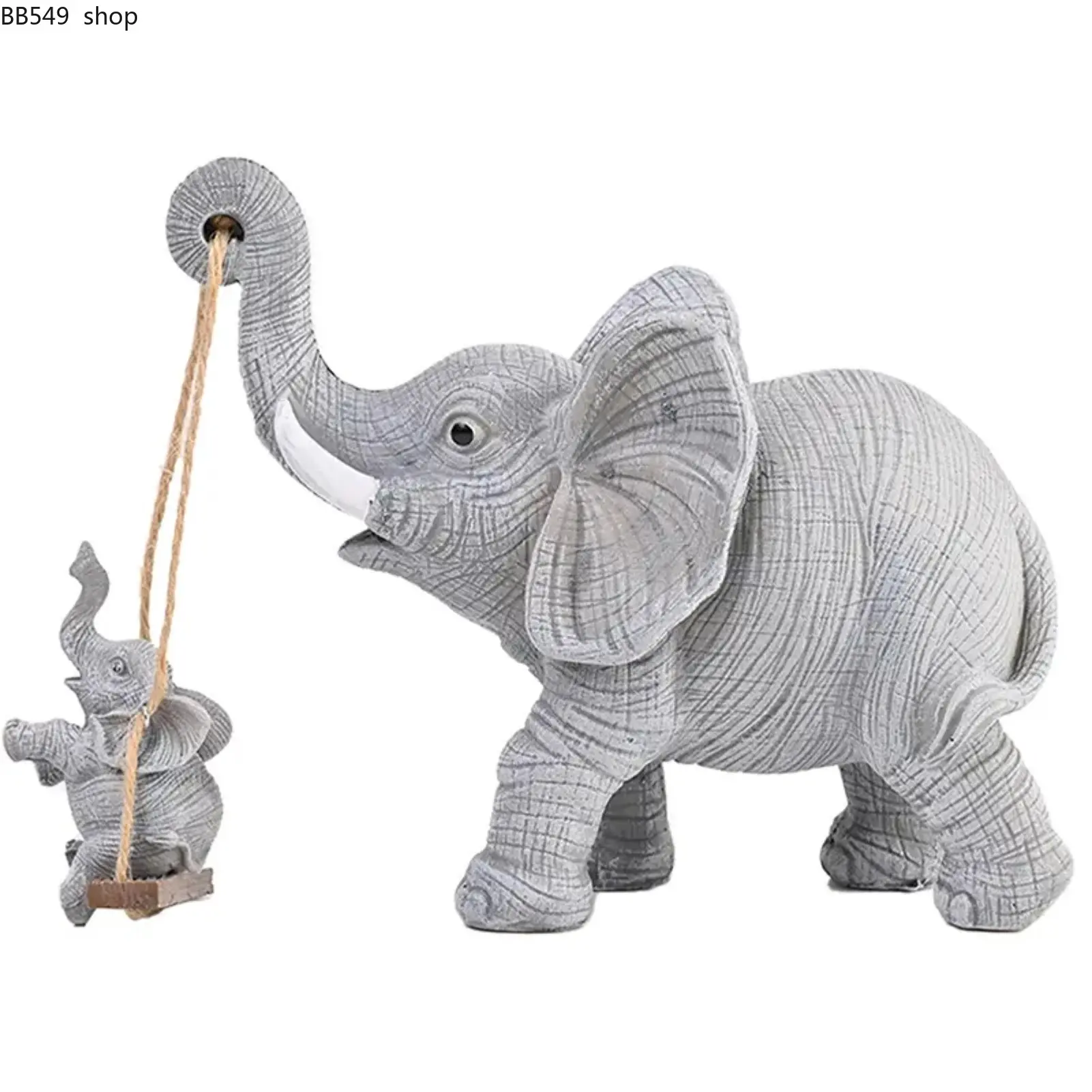 2PCS Cute Elephant Resin Figurine Set, Handmade Mini Animal Statues with Swinging Design, Decorative Desktop Ornaments for Home, Office, Shelf Display & Gift Giving
