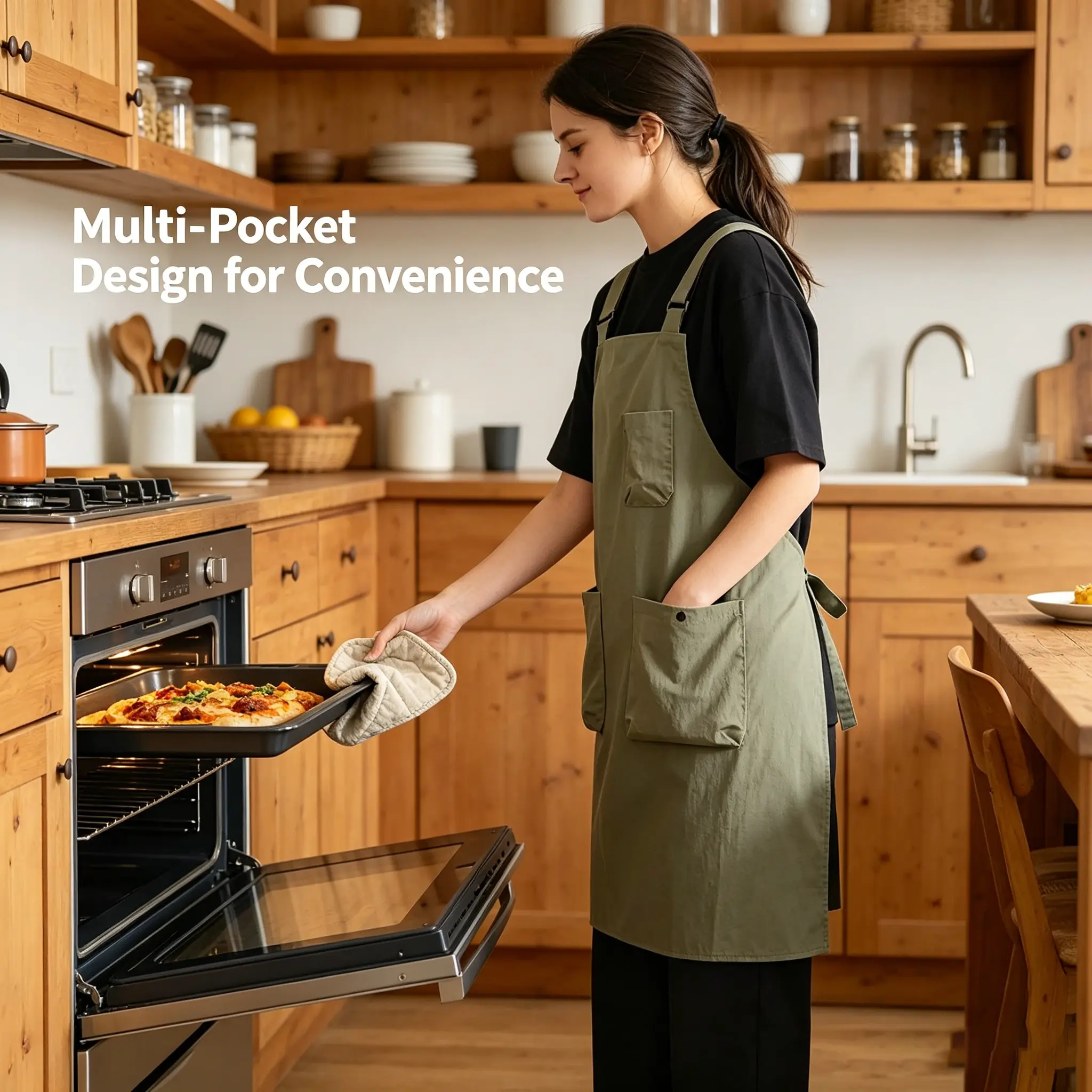 1pc Multi-Pocket Waterproof Apron, //, Korean Style, Quick-Dry, Oil-Resistant, Breathable, Kitchen, Coffee Shop, Unisex