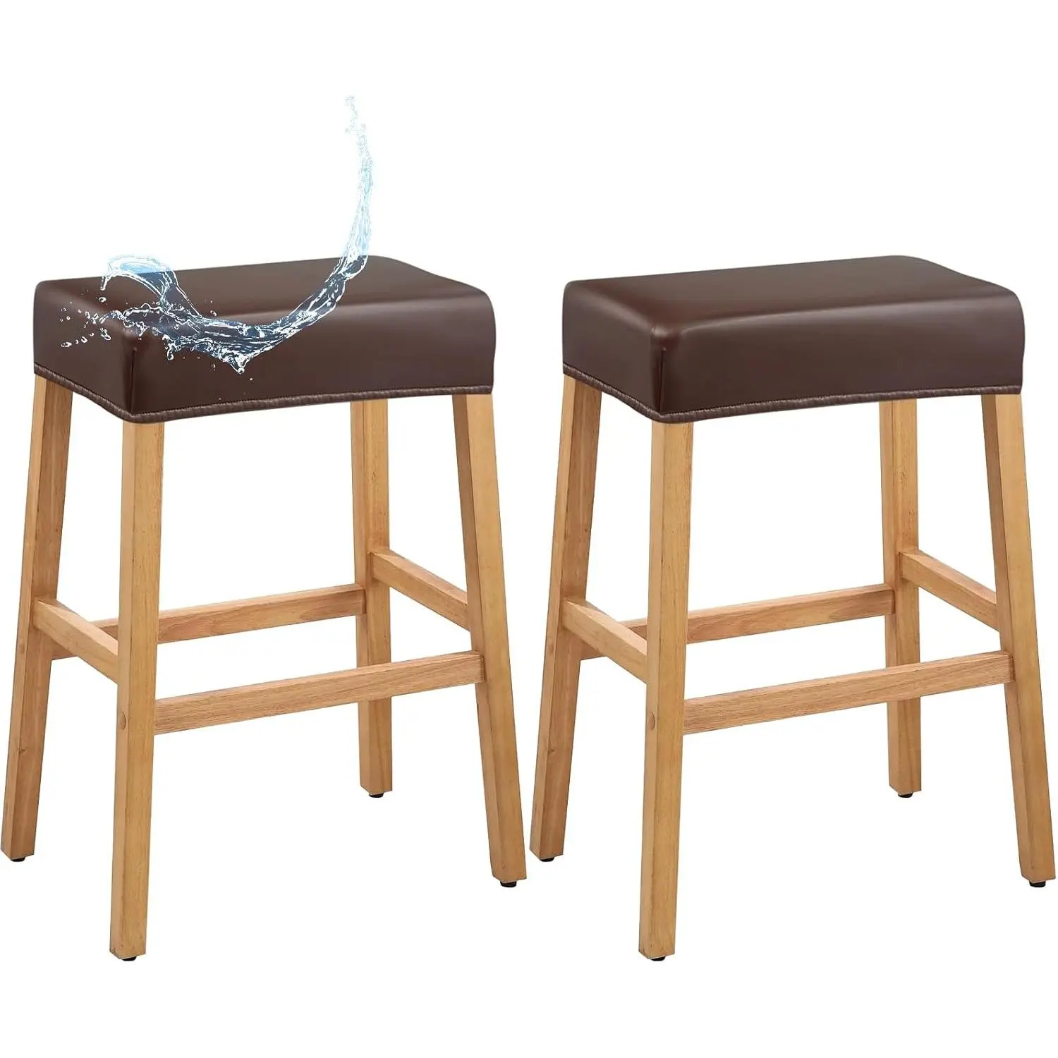 PU Leather Bar Stool Covers Rectangular, 100% Waterproof Stool Covers Rectangle Super Stretch 20% Thicker Leather Saddle Stools Cover Rectangular Counter Bar Stools with Elastic Band