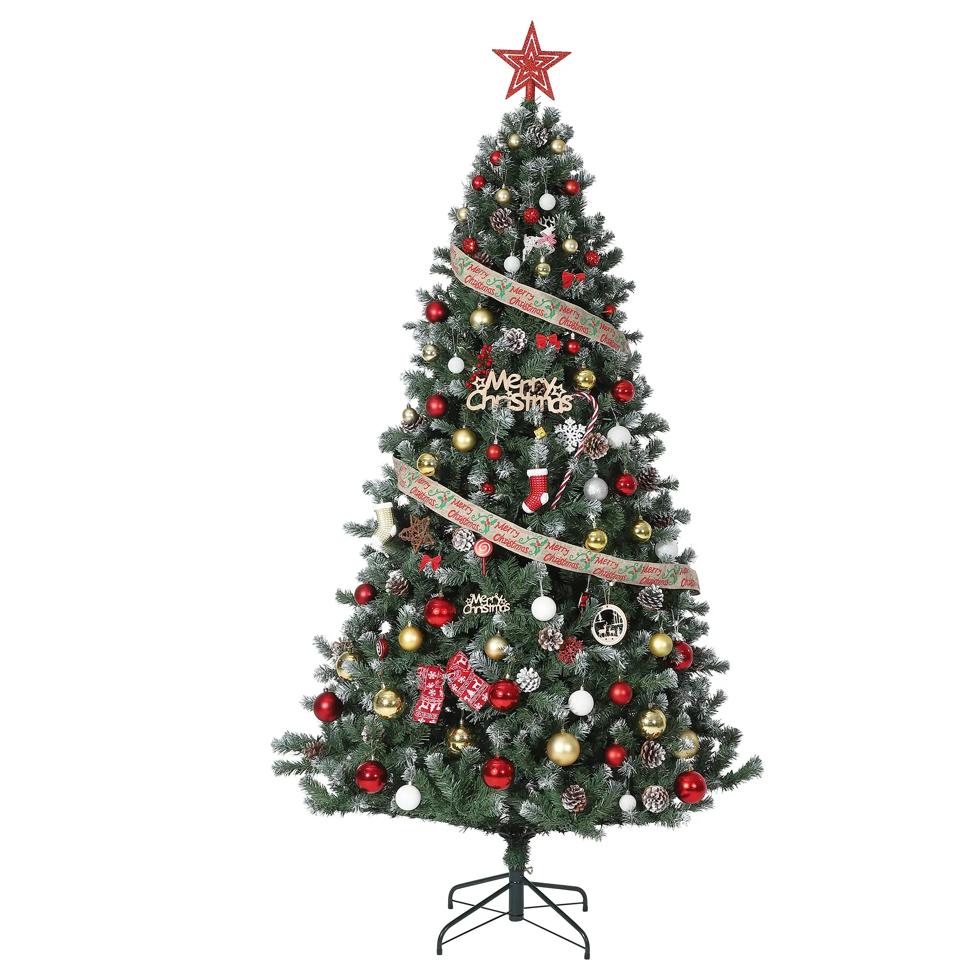4.5-9ft Holiday Christmas Tree for Home, Office, Party Decoration, Partially Flocked Design, Flocked Christmas Tree with Pine Cones