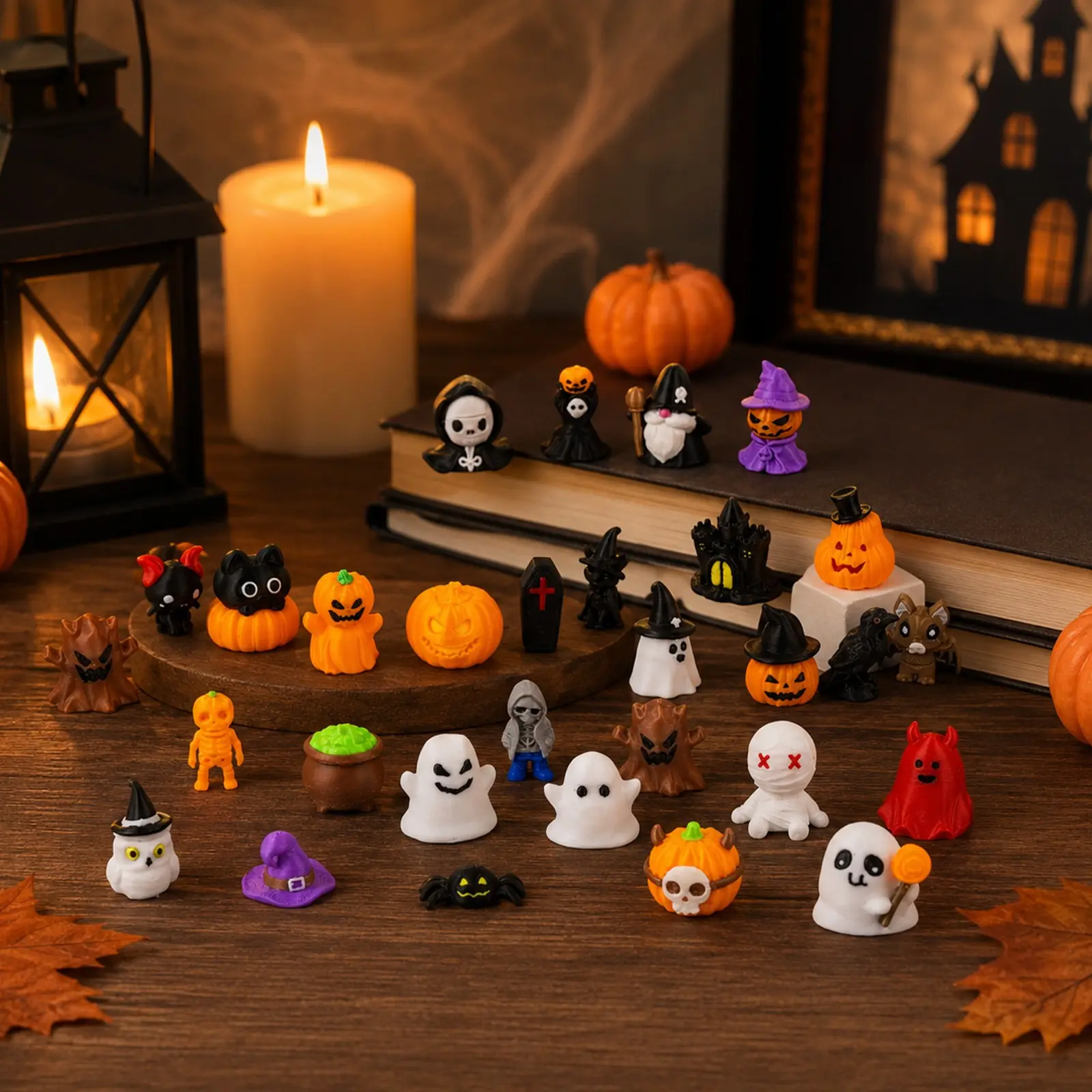 30 Halloween Mini Resin Figures, 30 Styles Mini Resin Animals, Hidden Pumpkin Ghost Skulls, Party Gifts, Bag Filler, Garden Decor