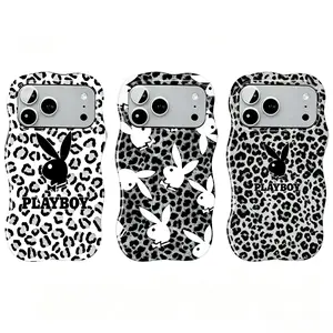 Playboy Y2K Bright Pink Leopard Print iPhone Case — A stylish phone case featuring a bunny girl print; compatible with iPhone 11–17 Pro Max/Plus series and Samsung Galaxy S23–25 series, making it a perfect gift choice.