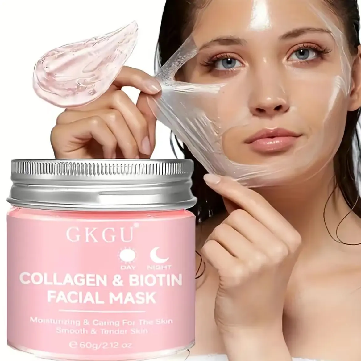 GKGU Collagen & Biotin Facial Mask - Hypoallergenic, Moisturizer, Moisturizing & Antioxidant Rich, Daily & Night Use, Smooth Texture, Soft and Hydrating, Non-Greasy Formula, Cosmetic, Ideal for Your Skincare Routine