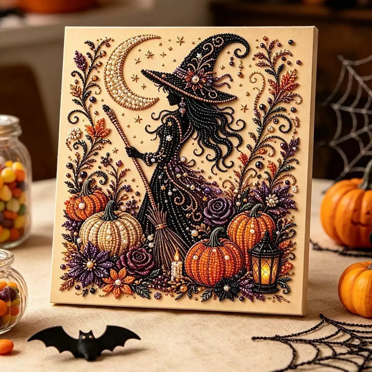 Elegant Halloween DIY Diamond Painting Ornament, Perfect for Craft Enthusiasts, Ideal Gift for Friends and Family, Festive Holiday Decor
