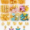 54pcs Floral Wave Decorative Hair Rings Set, Colorful Butterflies & Camellias, Adjustable Alloy Hair Cuffs, Versatile Romantic Garden Hair Jewelry Gifts for Women