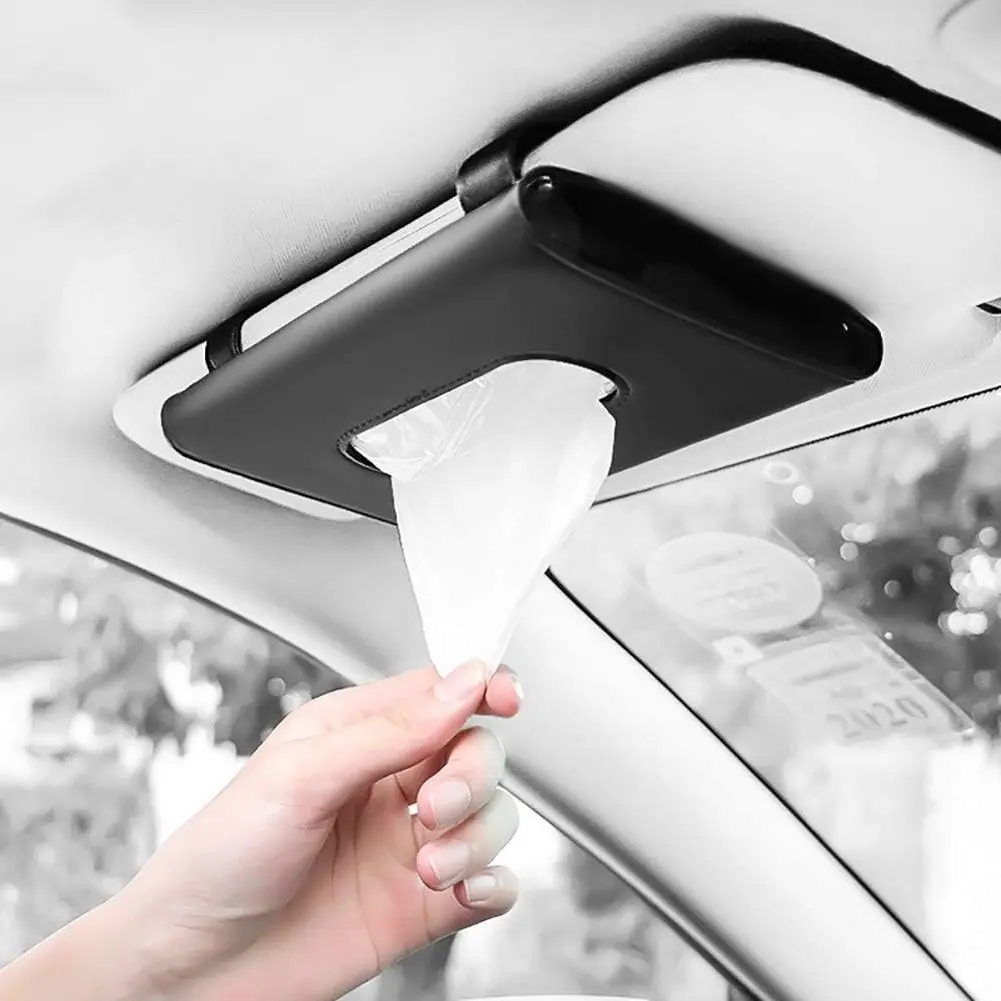 Black Car Tissue Holder for Sun Visor, Napkin Dispenser with Tissues, Easy Refill, Universal Fit Most Vehicles, Car Interior Accessories and EssentialsGift