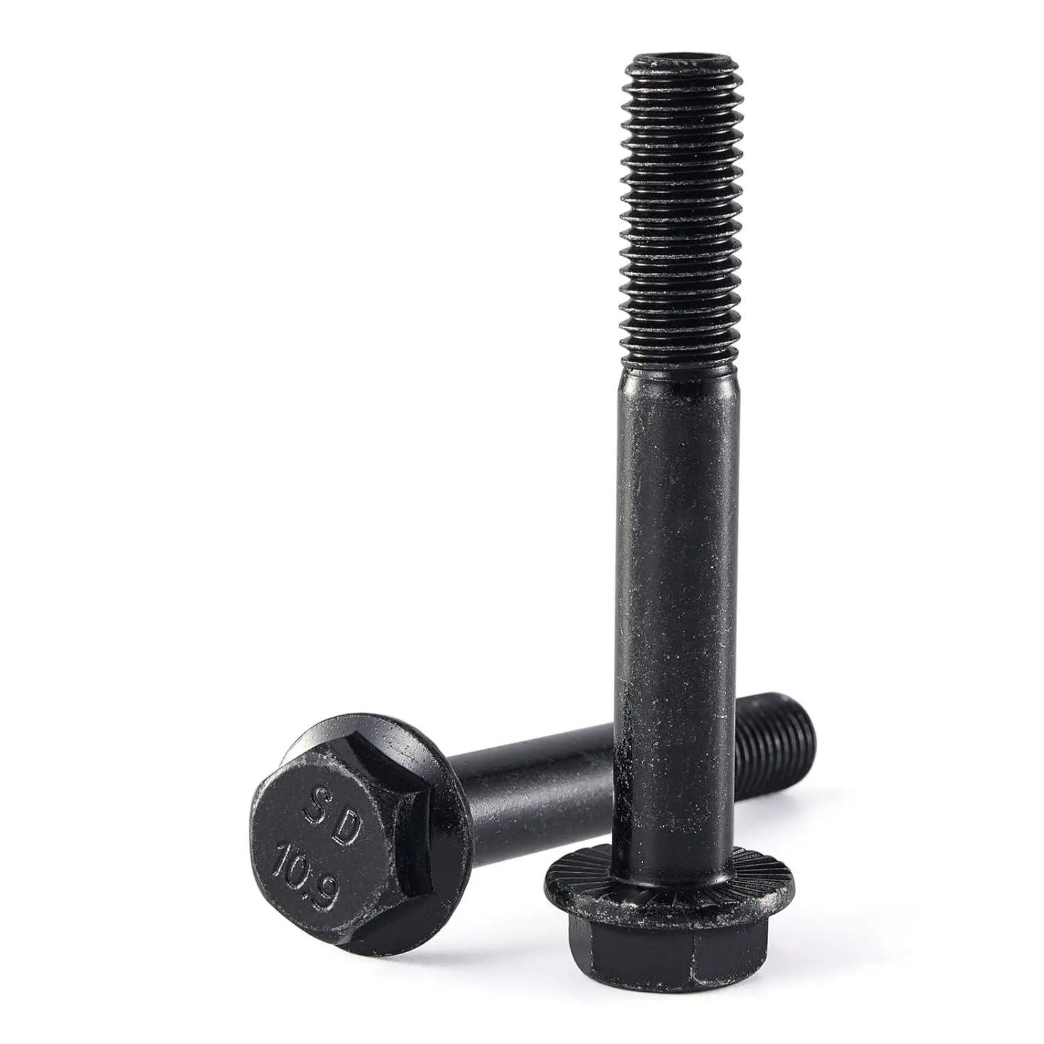M10 x 100mm 6Pcs Flanged Hex Head Bolts, M10 x 1.5 Bolts, Flange Hexagon Head Screws, 10.9 Grade Alloy Steel, Black Oxide Finish, Metric Machine Threaded, Half Thread