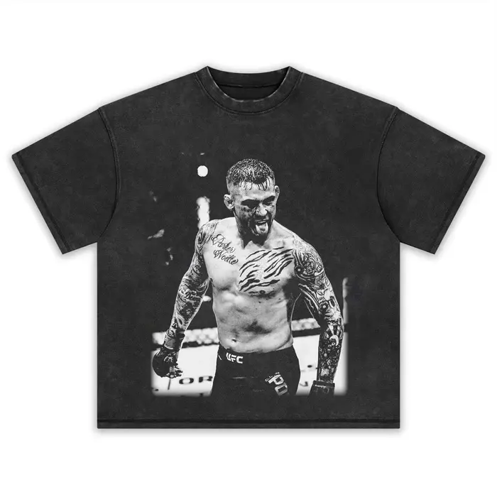 "Vintage Distressed Black UFC Dustin Poirier Official Fight Merch, Same Cage Fight Victory Tattooed Athlete Portrait Graphic Front Print Available In Tee And Tank Top, Unisex Oversized Heavy Cotton Daily Casual Gym Outfit "