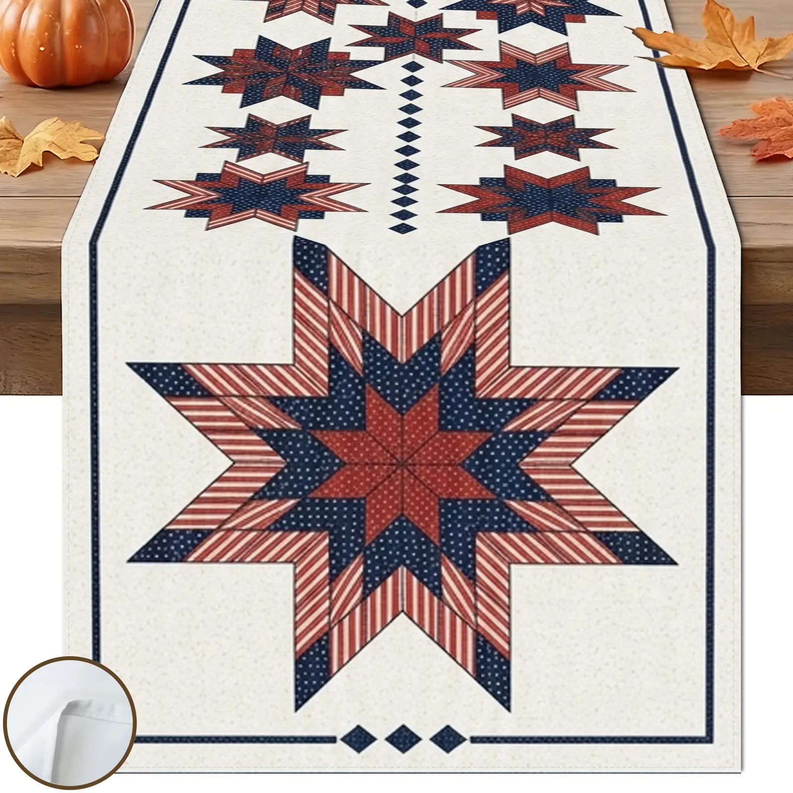 1pc Star Pattern Table Runner, Rustic Americana Style, Geometric Design and Bold Color Contrast, for Dining Table Home Decor Kitchen Decor Labor Day Decor