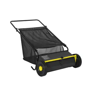 26 Inch Push Lawn Sweeper 7 Cu.ft Heavy Duty Leaf and Grass Collector 4 Spinning Brushes Adjustable Height Steel Frame Manual Sweeper for Garden Yard Maintenance