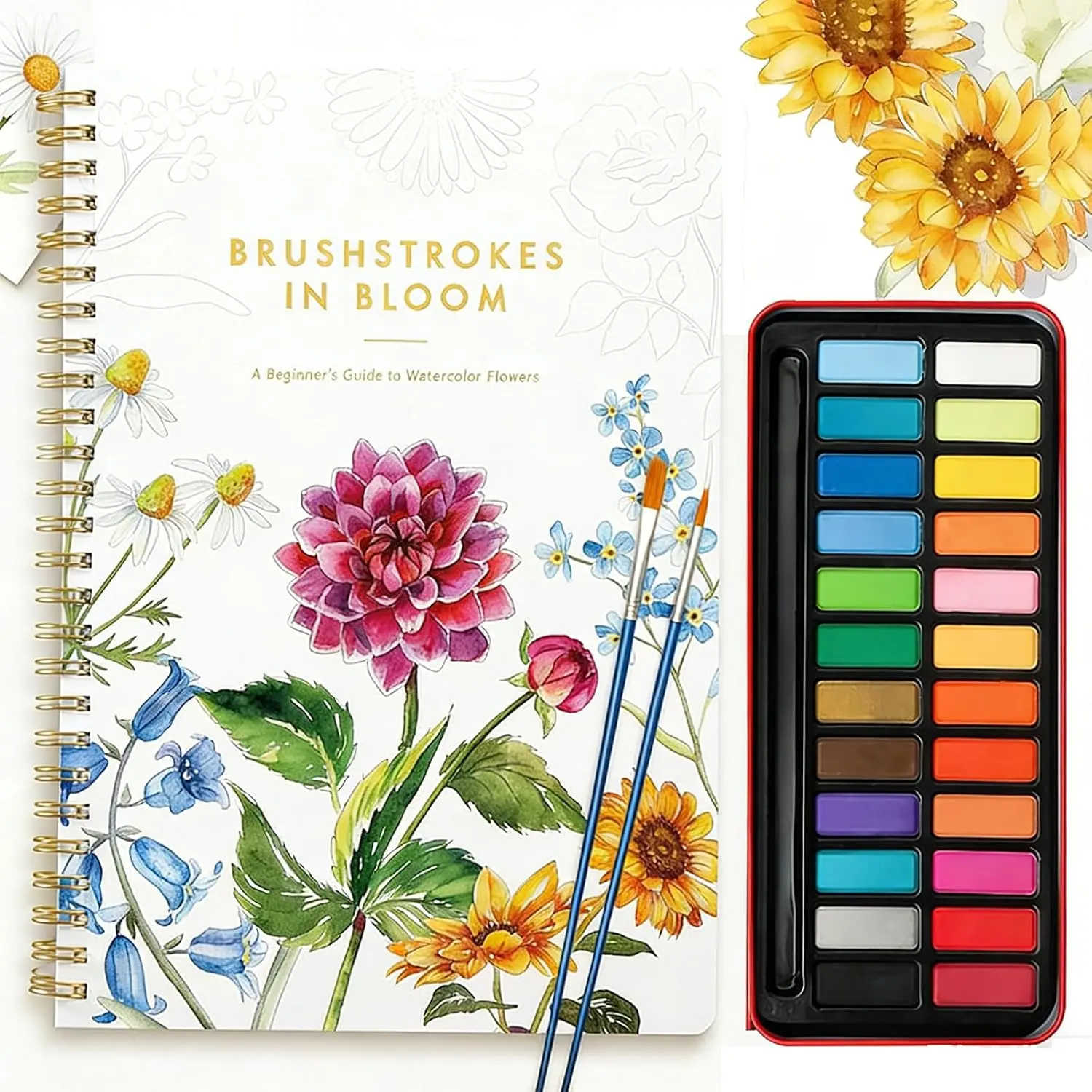 Watercolor Workbook for Beginners, 24 Colors Paint Kit with Floral Designs on Premium Paper, Watercolor Coloring Book for Adults Teens, Perfect Creativity Exploration Gift to Spark