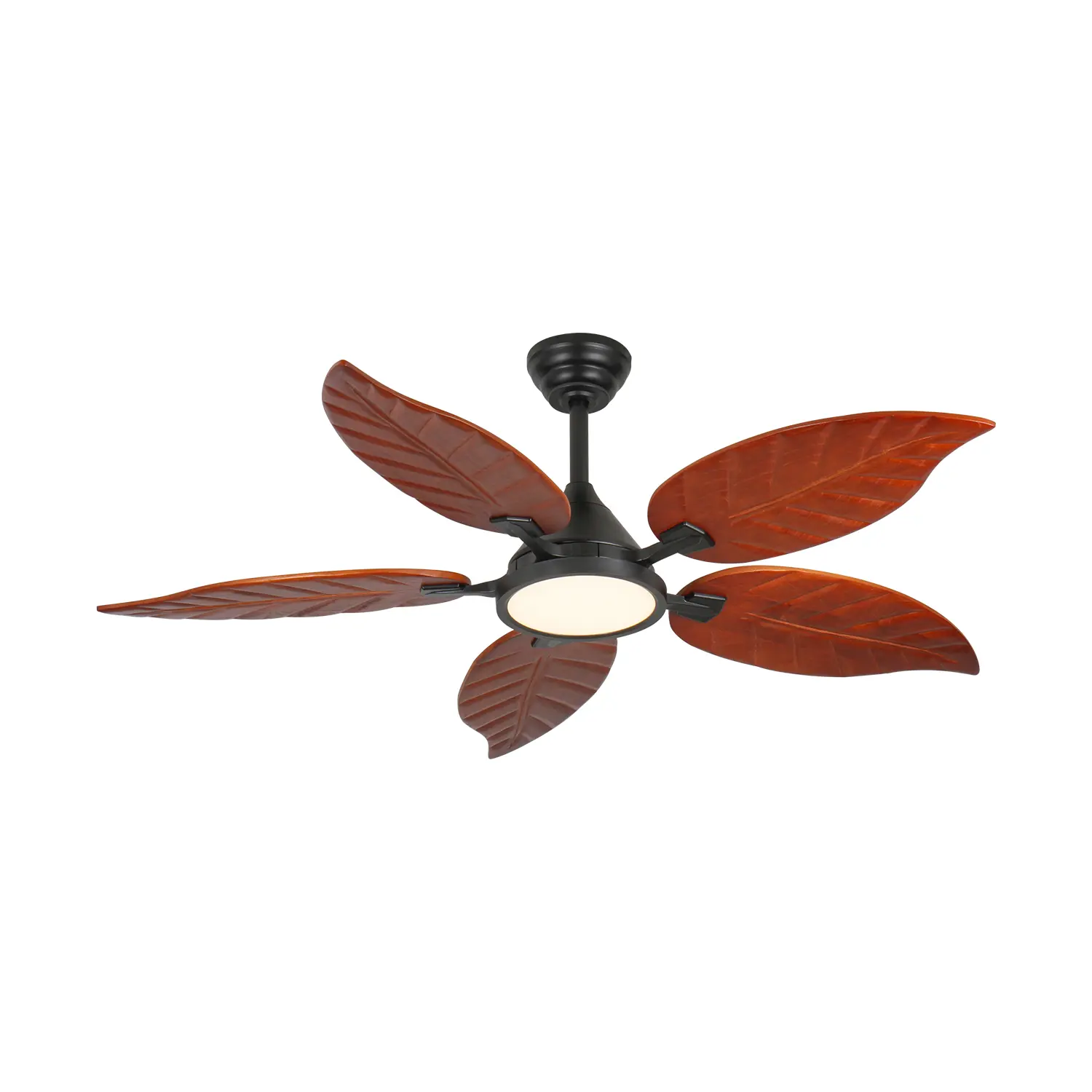 Nokaa 52-Inch Tropical Solid Wood Ceiling Fan with Light, Pull Chain Palm Leaf Design, Indoor Outdoor Reversible Fan for Patio Living Room Bedroom, Walnut Finish, Metal & Wood Construction, Easy Installation, All-Season Comfort