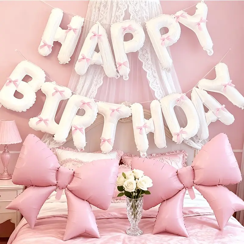 37Pcs Birthday Balloon Set, Party Decorations Supplies, Happy Birthday Letter Balloon Banner with Ribbon Bow, Balloon Garland Kit, Ideal for Birthday Party, Wedding, Event Decor, Photo Backdrop Props