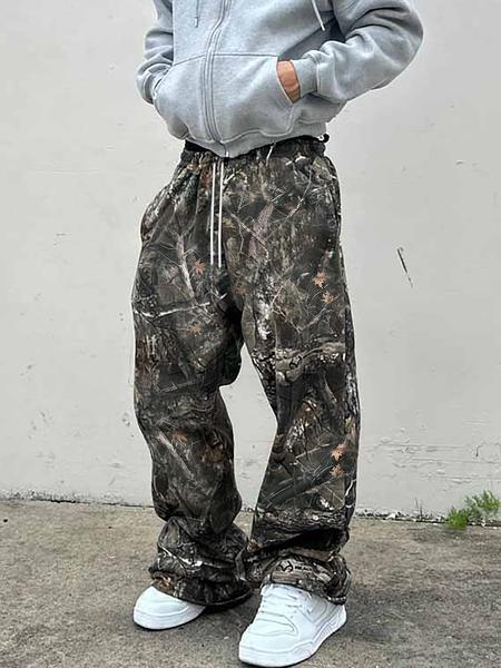 Men's Camo Tree Print Pants, Street Fashion Casual Loose Trousers for Daily Wear, Men's Bottoms for Summer