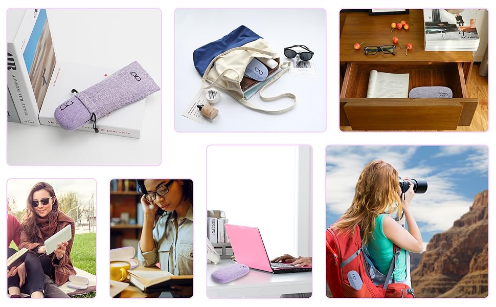 Keep your glasses safe & stylish with this 4‑sets portable linen hard shell eyeglasses case!Each set comes with a protective hard box, soft drawstring pouch and microfiber cleaning cloth, perfect for storing sunglasses, reading glasses Keep your glasses safe & stylish with this 4‑sets portable linen hard shell eyeglasses case!Each set comes with a protective hard box, soft drawstring pouch and microfiber cleaning cloth, perfect for storing sunglasses, reading glasses