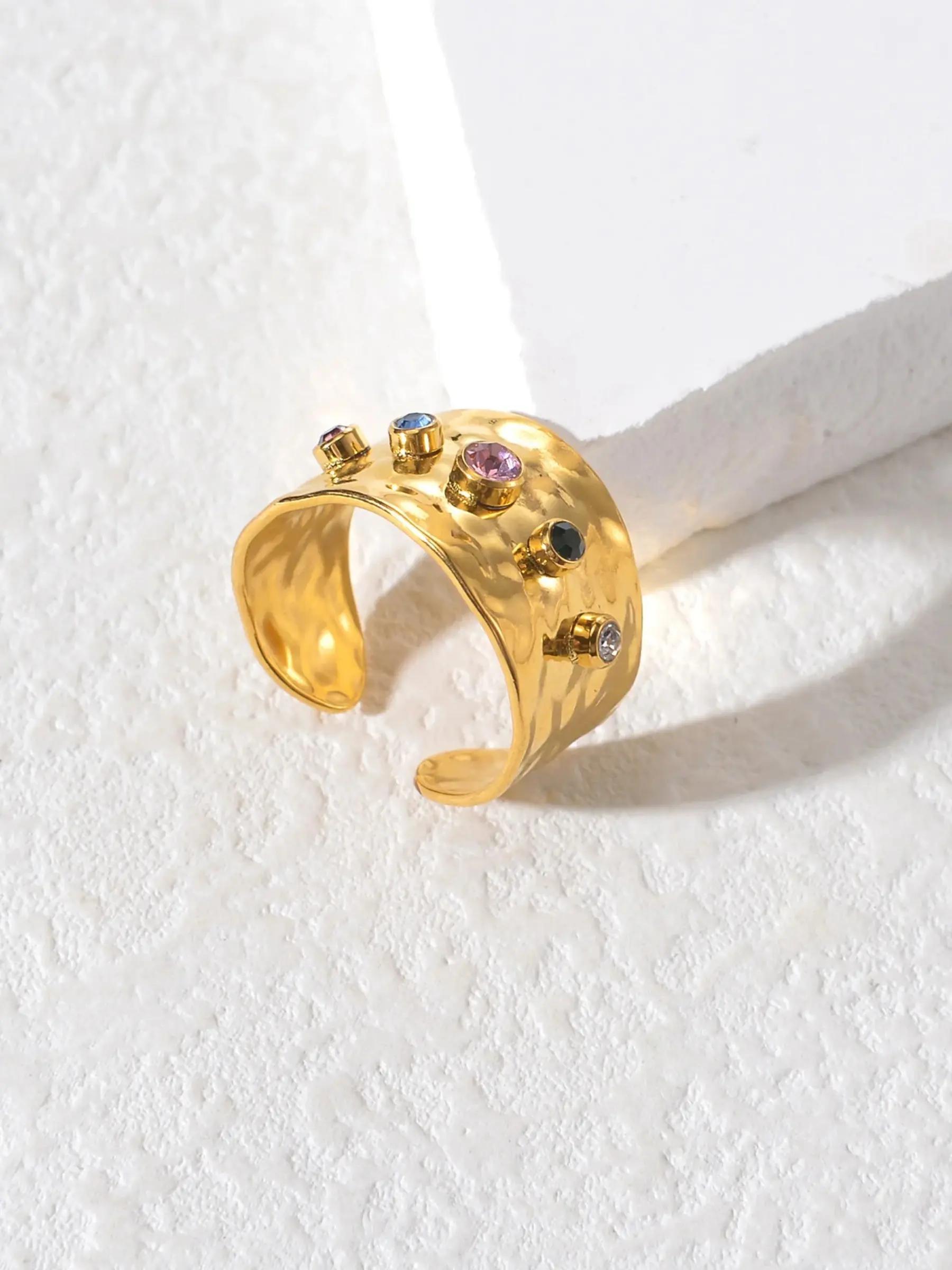 Vintage Wide Band Statement Ring with Cubic Zirconia Inlaid, Sparkling Zircon Inlay, Adjustable Open Ring for Women & Girls, Fashion Jewelry for Party, Daily Decor, Exquisite Jewelry for Birthday Gift, Rings for Women